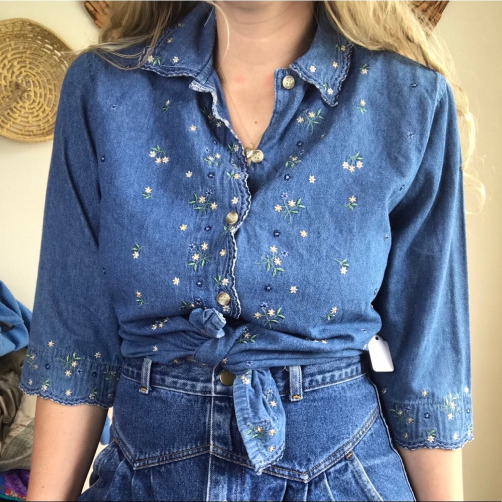 ❀ Vintage Denim Button Up Shirt ❀